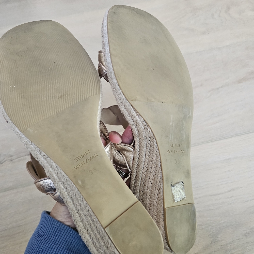 Stuart Weitzman Twist Espadrille Wedge Sandals Rose Gold, Size 9.5 - Picture 8 of 9